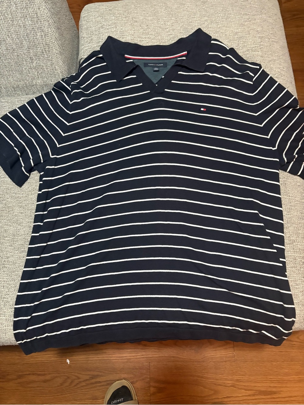 Tommy Hilfiger Navy and White Striped Polo Shirt